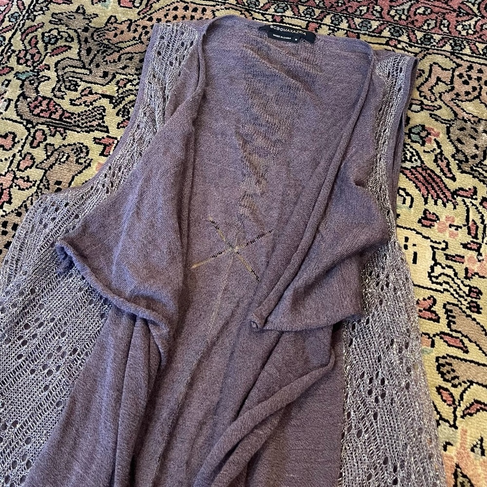 BCBG Purple Silver Sheer Flowy Open Long Vest Size M - Picture 3 of 5